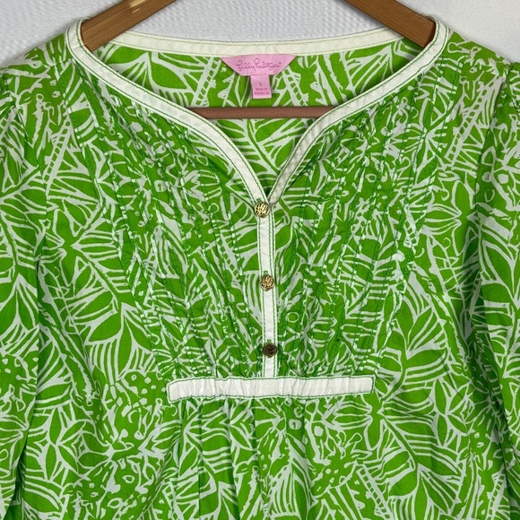 LILLY PULITZER Womens ¾ Sleeve Cotton Popover Blouse Top Sz S Beachy Coastal - Picture 2 of 9
